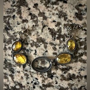 Vintage Silver and Yellow Gemstone Bracelet Missing Center Gem